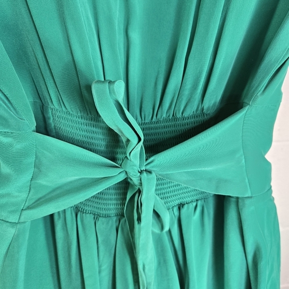Anthropologie LIL Emerald Green Silk Draped Tie Back Dress - Picture 11 of 11